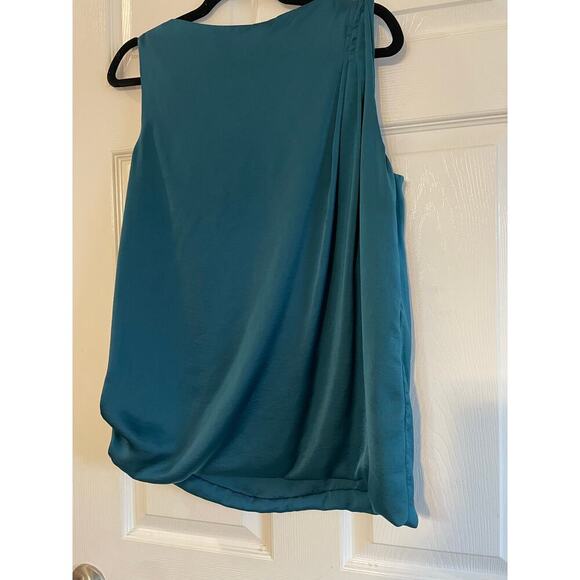 Vince Sleeveless Blouse Size 8 front asymmetrical drape deep jeweled teal color - Picture 3 of 16